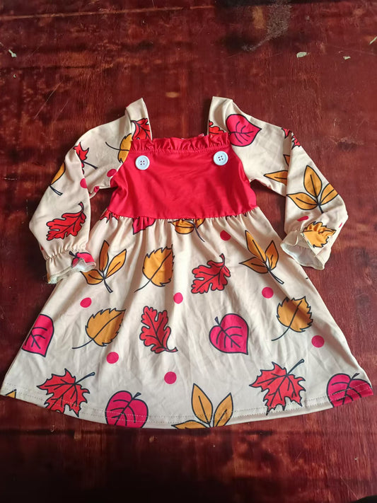 Custom moq 3 eta 6-7weeks Red-orange maple leaf pattern skin color long sleeve dress