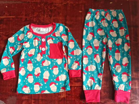 Custom moq 3 eta 6-7weeks Santa Claus pattern lake blue button-down long-sleeved suit