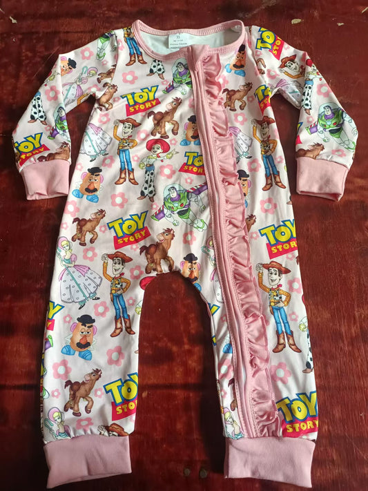 Custom moq 3 eta 6-7weeks Hat Boy-Girl Pattern Pink Pleated Long Zipper Romper
