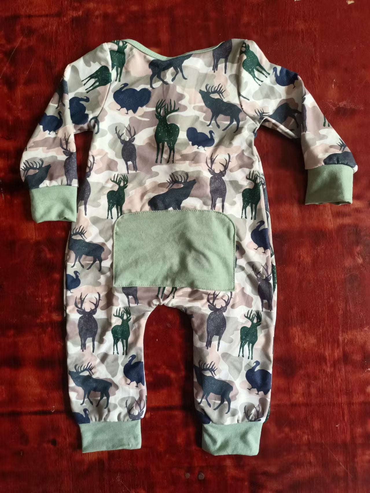 Custom moq 3 eta 6-7weeks  Shadow Elk-Turkey Pattern Grey Green Camouflage Long Crew Jacket