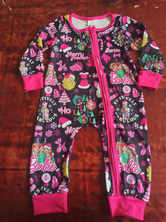 Custom moq 3 eta 6-7weeks Rose pink Christmas atmosphere long zipper romper