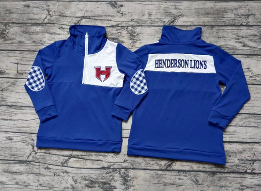 Custom moq 3 eta 6-7weeks Red H pattern sapphire blue long zip-up top