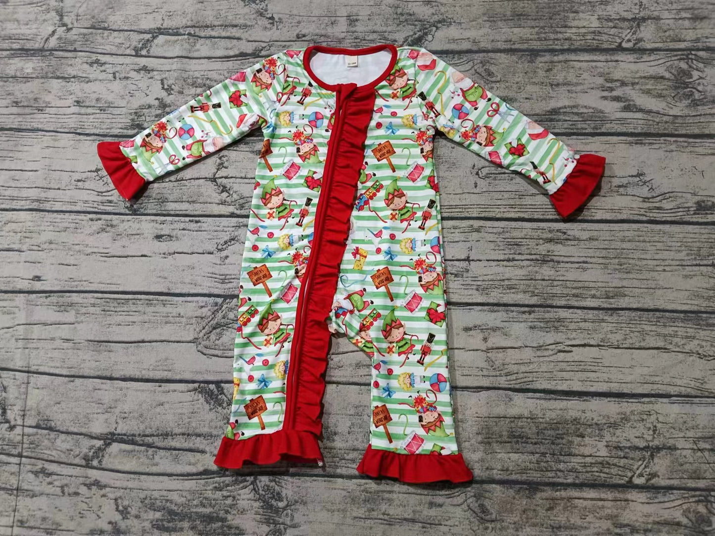 Custom moq 3 eta 6-7weeks Hat for little girls - green striped long zip-up jumpsuit with stand pattern