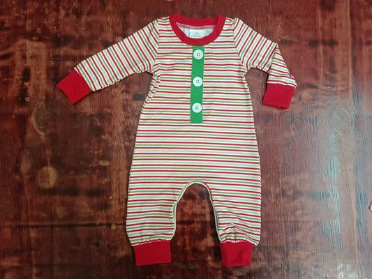 Custom moq 3 eta 6-7weeks Red and green striped button pullover long romper