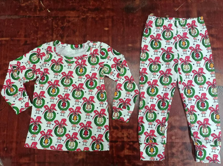 Custom moq 3 eta 6-7weeks Girl's long-sleeved suit holding a bow wreath