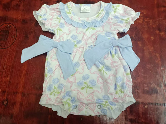 Custom moq 3 eta 6-7weeks  Sky blue bow pleated baby collar short romper