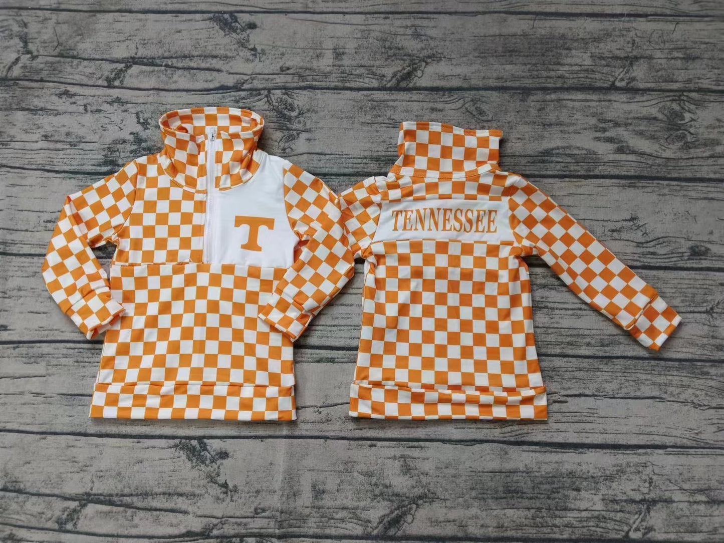 Custom moq 3 eta 6-7weeks Orange and White Plaid Zipper Pullover Long Sleeve Top