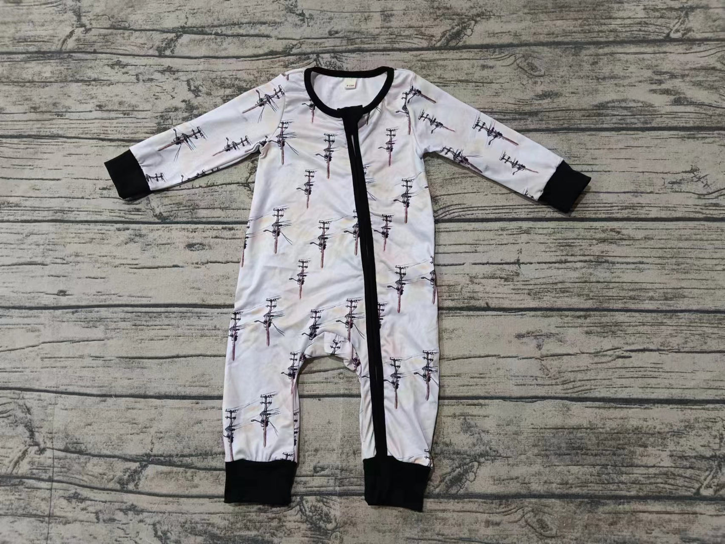 Custom moq 3 eta 6-7weeks White long zip-up jumpsuit with electric pole pattern