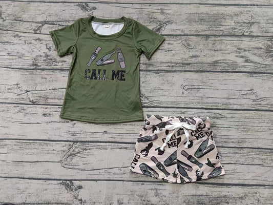 Custom moq 3 eta 6-7weeks Army Green Short Sleeve Top - Beige Shorts Set