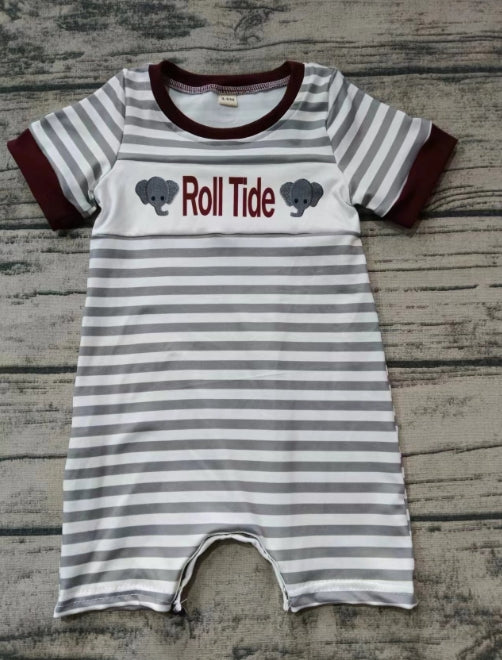 Custom moq 3 eta 6-7weeks Grey Elephant Stripe Short Romper