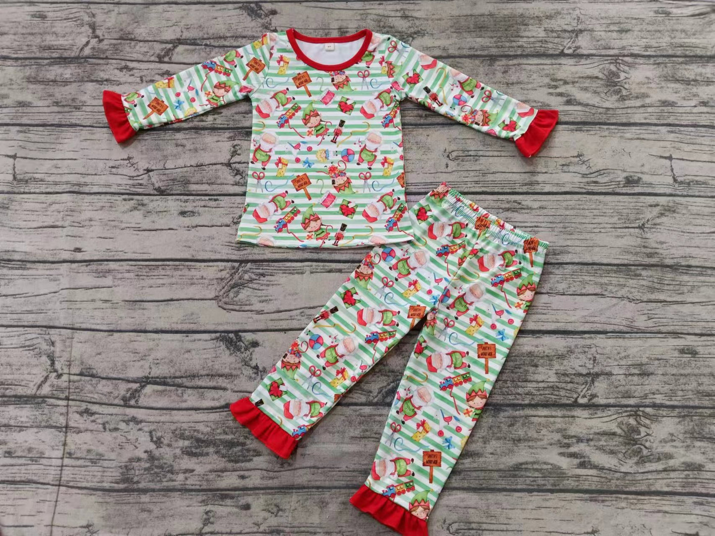 Custom moq 3 eta 6-7weeks Girls-Old Man Pattern Green Striped Long Sleeve Suit