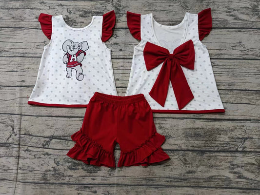 Custom moq 3 eta 6-7weeks Sports elephant pattern grey polka dot red flying sleeve short suit
