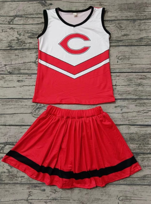 Custom moq 3 eta 6-7weeks Cheerleading Red Letter C Sleeveless Top and Pants Skirt Set