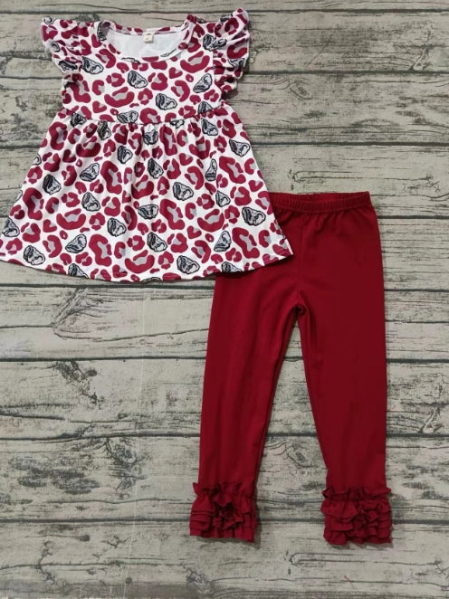 Custom moq 3 eta 6-7weeks Red leopard print flying sleeve top and pants set
