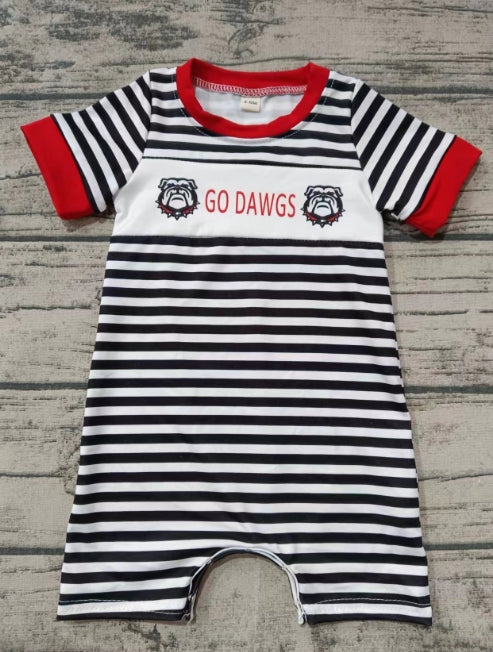 Custom moq 3 eta 6-7weeks Pug pattern black and white striped short romper