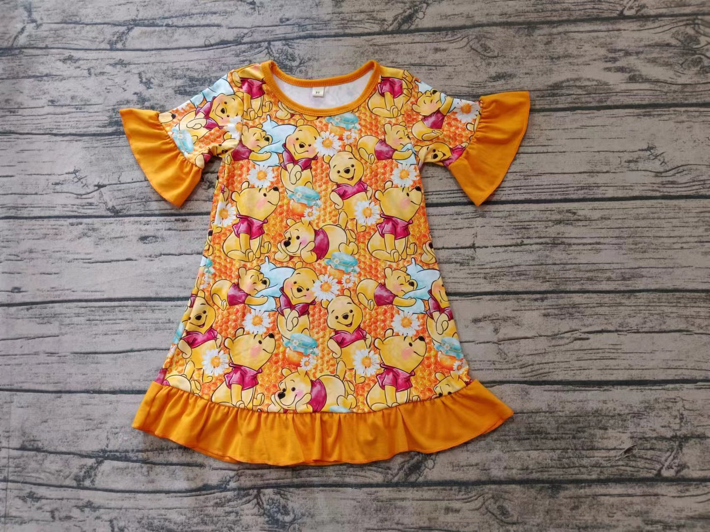 Custom moq 3 eta 6-7weeks Orange Bee Bear Short Sleeve Dress