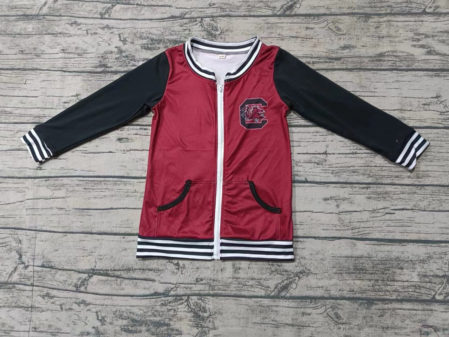 Custom moq 3 eta 6-7weeks Red and black zipper striped long sleeve jacket