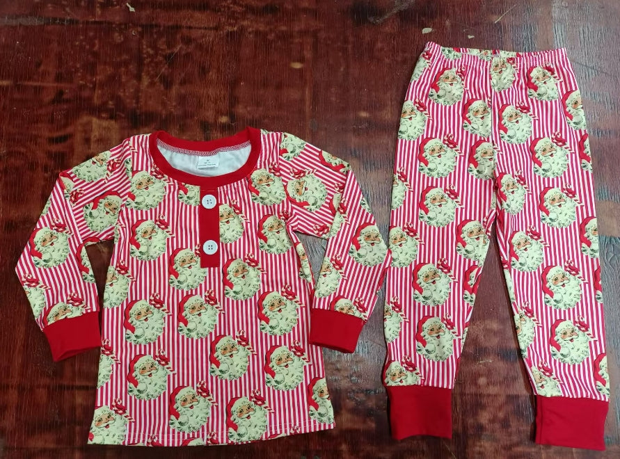 Custom moq 3 eta 6-7weeks Santa Claus pattern red vertical striped button-down long-sleeved suit