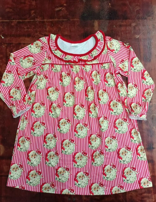 Custom moq 3 eta 6-7weeks Red vertical striped long-sleeved dress with Santa Claus pattern