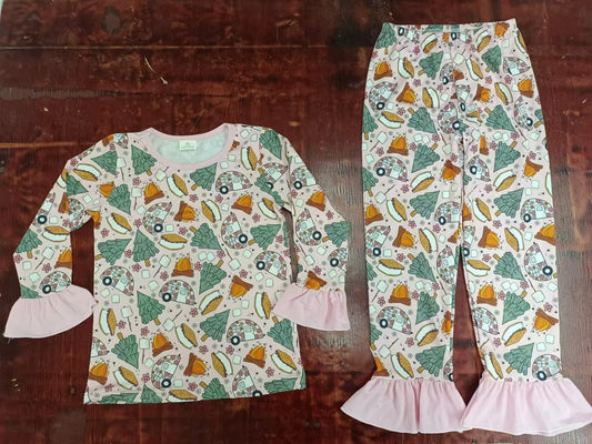Custom moq 3 eta 6-7weeks Biscuit Cake-Christmas Tree Pink Loose Trumpet Sleeve Long Sleeve Suit