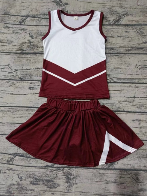Custom moq 3 eta 6-7weeks Burgundy Cheerleading Sleeveless Top-Pants Skirt Set