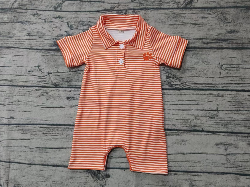 Custom moq 3 eta 6-7weeks Orange Animal Print Stripe Button Short Sleeve Romper