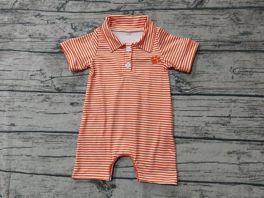 Custom moq 3 eta 6-7weeks Orange Animal Print Stripe Button Short Sleeve Romper
