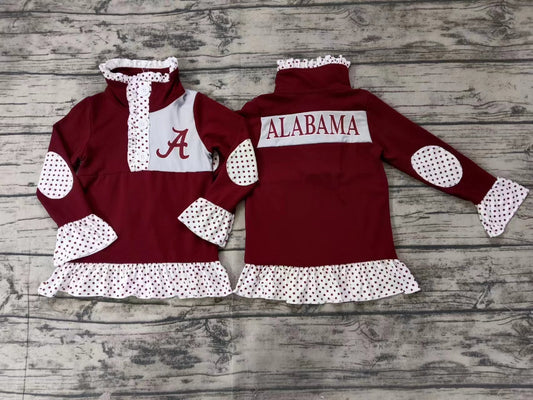 Custom moq 3 eta 6-7weeks Red Letter A Polka Dot Button Pullover Long Sleeve Top