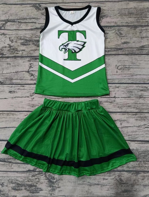 Custom moq 3 eta 6-7weeks Green letter eagle head pattern sleeveless top and skirt set