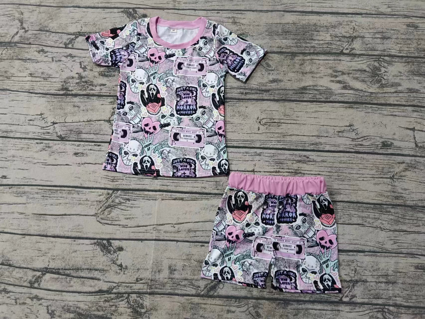 Custom moq 3 eta 6-7weeks Pink and purple Halloween head-ghost short-sleeved shorts suit