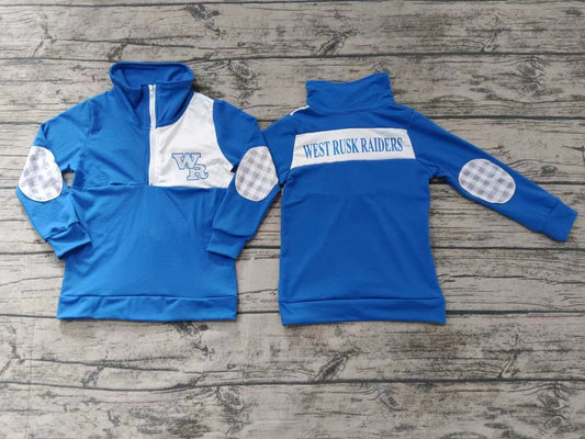 Custom moq 3 eta 6-7weeks Mask "WR" blue lettering zippered long sleeve top