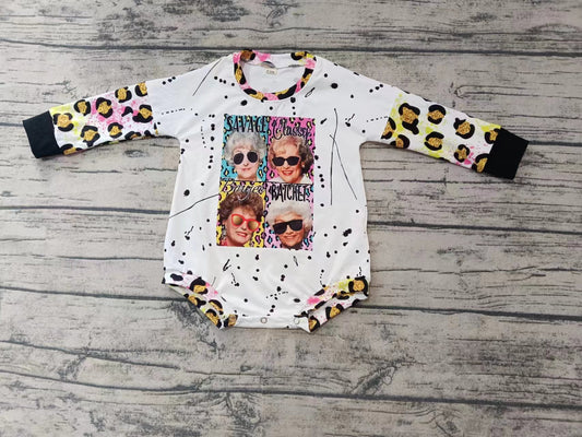 Custom moq 3 eta 6-7weeks Sunglasses curly-haired granny pattern black and gold leopard print long-sleeved short jumpsuit