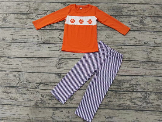 Custom moq 3 eta 6-7weeks Orange Animal Print Long Sleeve Top & Purple Striped Pants Set