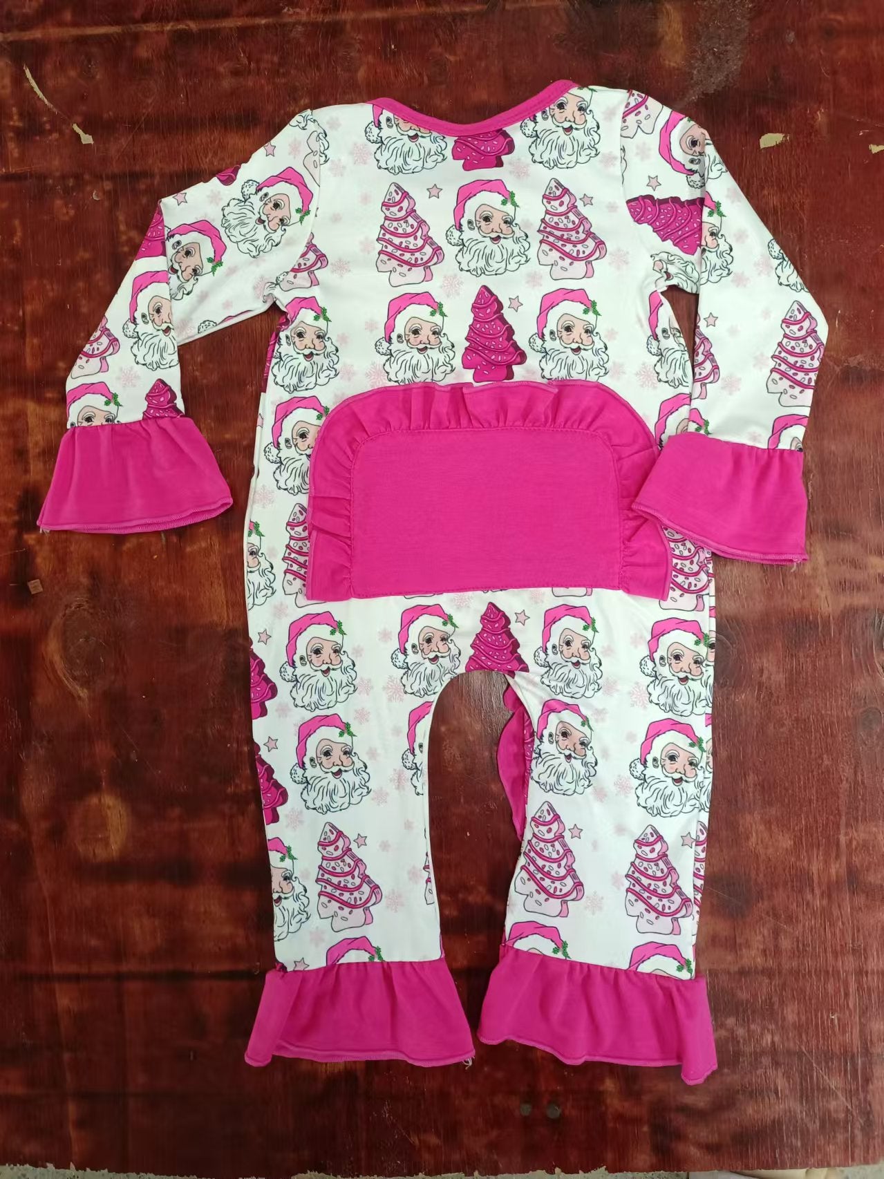 Custom moq 3 eta 6-7weeks Rose Pink Striped Christmas Tree-Santa Claus Trumpet Sleeve Long Climbing Suit