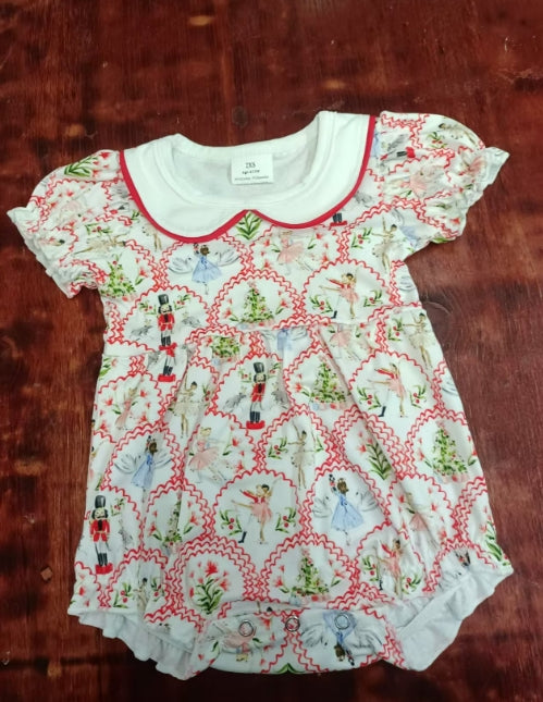 Custom moq 3 eta 6-7weeks Red round wave pattern short-sleeved babydoll collar romper