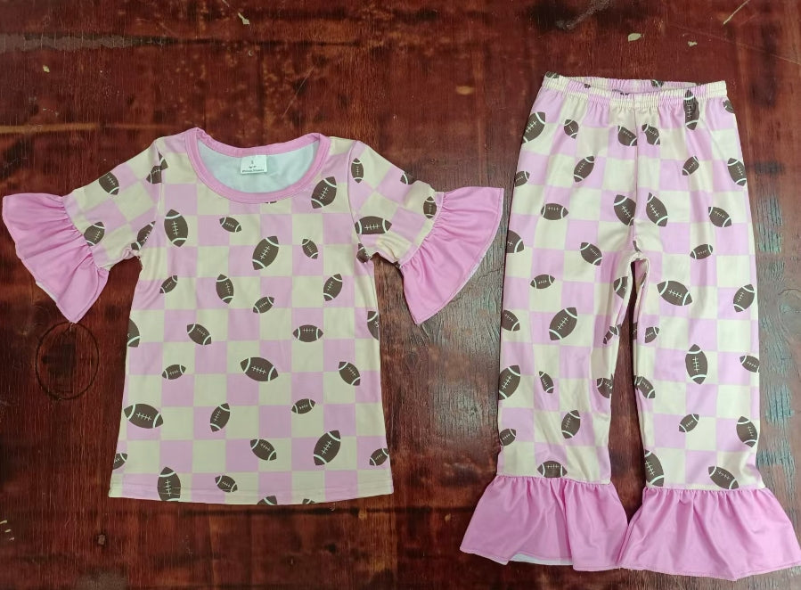 Custom moq 3 eta 6-7weeks Brown Oval Pattern Beige & Pink Plaid Short Sleeve Pants Set