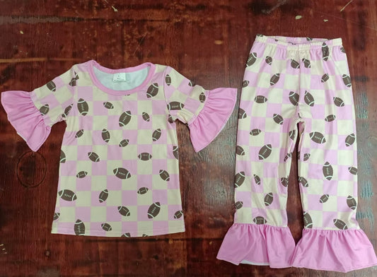 Custom moq 3 eta 6-7weeks Brown Oval Pattern Beige & Pink Plaid Short Sleeve Pants Set
