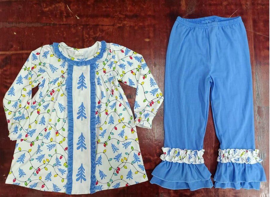 Custom moq 3 eta 6-7weeks Blue Leaves-Lamplight Pleated Neck Long Sleeve Suit
