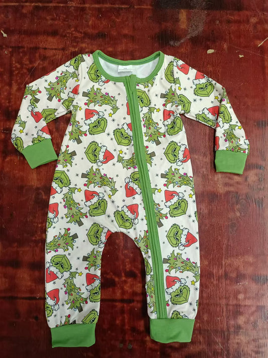 Custom moq 3 eta 6-7weeks Lighted Christmas Tree - Green Hair Monster Grass Green Long Zipper Climbing Suit