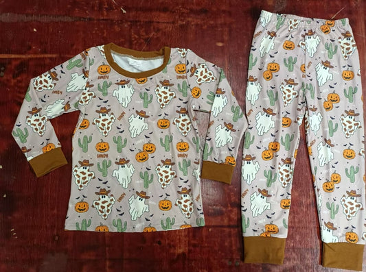 Custom moq 3 eta 6-7weeks Halloween Pumpkin-Cactus-Leopard Print Little Devil Chocolate Long Sleeve Suit