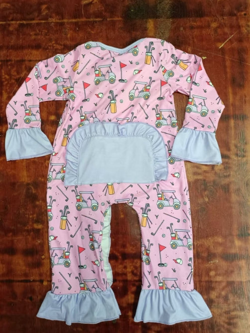 Custom moq 3 eta 6-7weeks Golf Cart Pink Long Romper