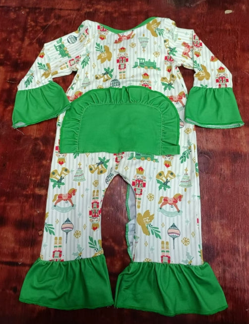 Custom moq 3 eta 6-7weeks Christmas Bells-Trojan Horse Green Trumpet Sleeve Long Climbing Suit