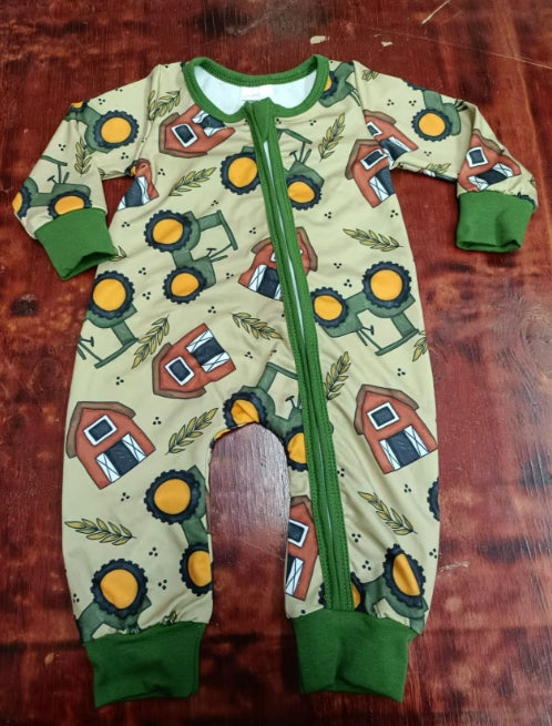Custom moq 3 eta 6-7weeks Rice Car-House Green Long Zipper Climbing Suit