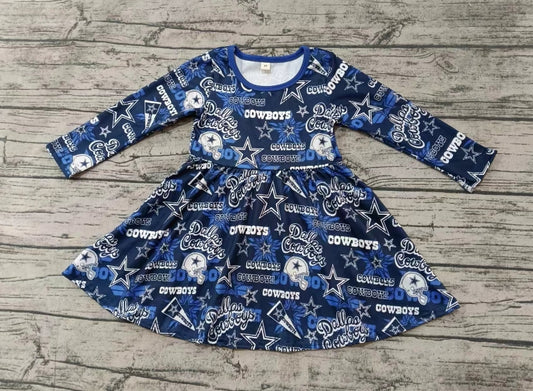 Custom moq 3 eta 6-7weeks White Helmet-Five-Pointed Star-Letter Blue Long Sleeve Dress