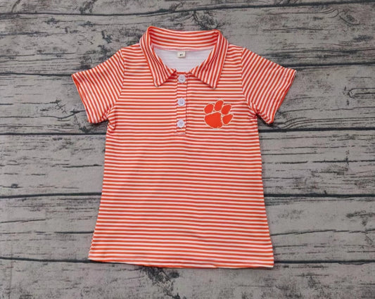 Custom moq 3 eta 6-7weeks Orange Animal Print Striped Button Pullover Short Sleeves