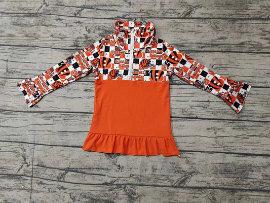 Custom moq 3 eta 6-7weeks Orange Helmet Letter Zipper Pullover Trumpet Sleeve Long Sleeve Jacket