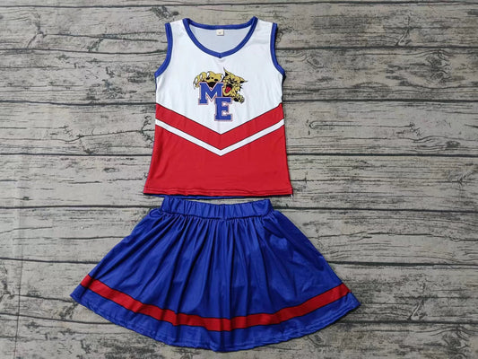 Custom moq 3 eta 6-7weeks Cheerleading blue letter ME sleeveless top-pants skirt set