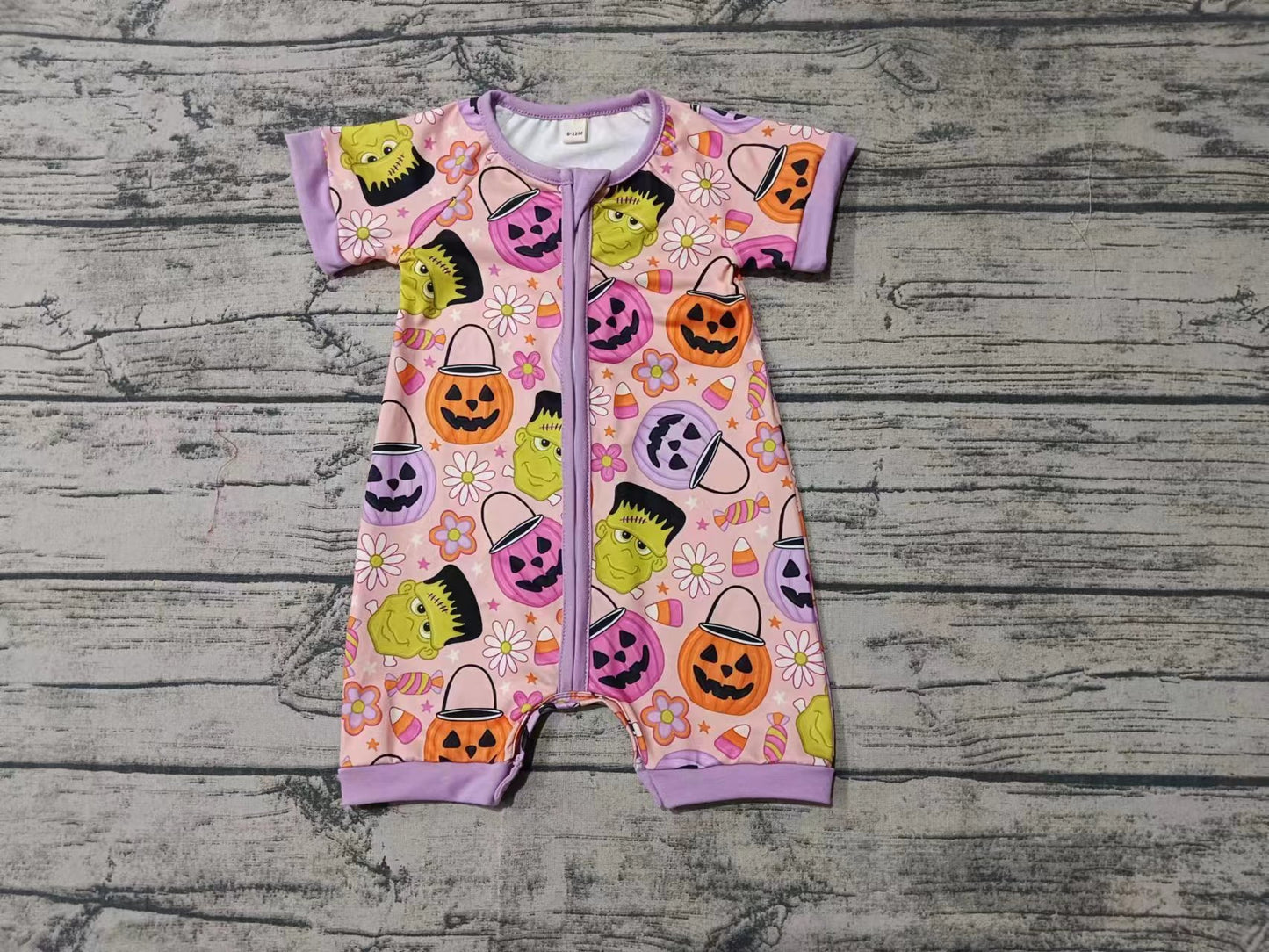 Custom moq 3 eta 6-7weeks Halloween Pumpkin Lantern-Small Pollen Purple Short Zipper Climbing Suit