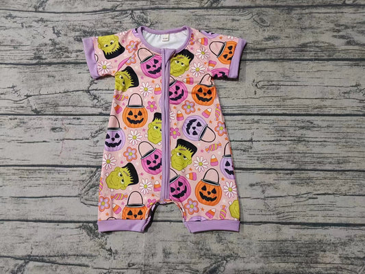 Custom moq 3 eta 6-7weeks Halloween Pumpkin Lantern-Small Pollen Purple Short Zipper Climbing Suit