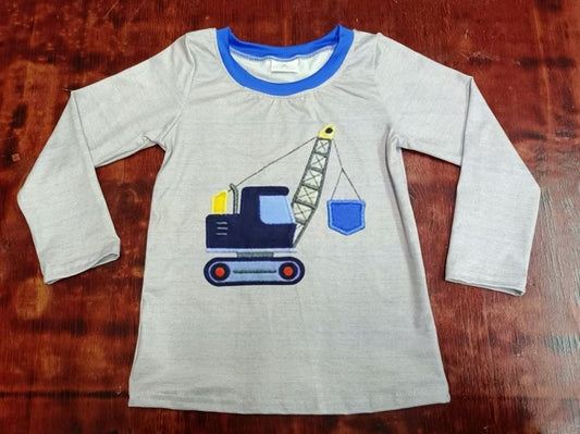 Custom moq 3 eta 6-7weeks Grey long-sleeved embroidered crane top